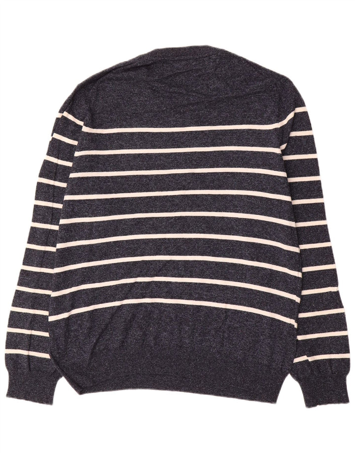 Marks & Spencer - Jersey de cuello redondo para hombre, talla grande, color azul marino a rayas