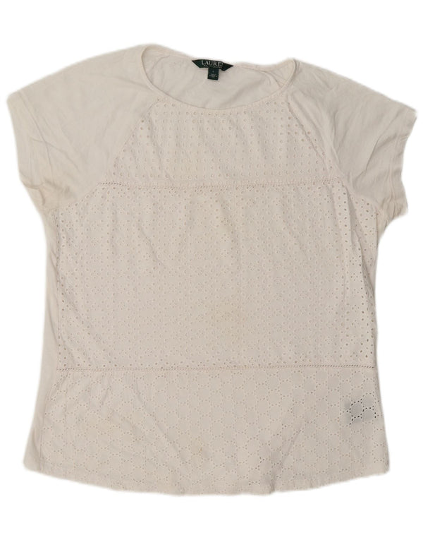 Ralph Lauren Blusa para Mujer Top UK 16 Grande Algodón Blanco