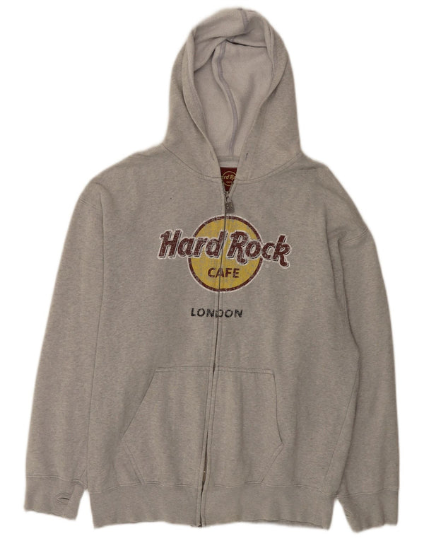 Hard Rock Cafe Hombres London Graphic Zip Sudadera con capucha Suéter Gris Medio Algodón