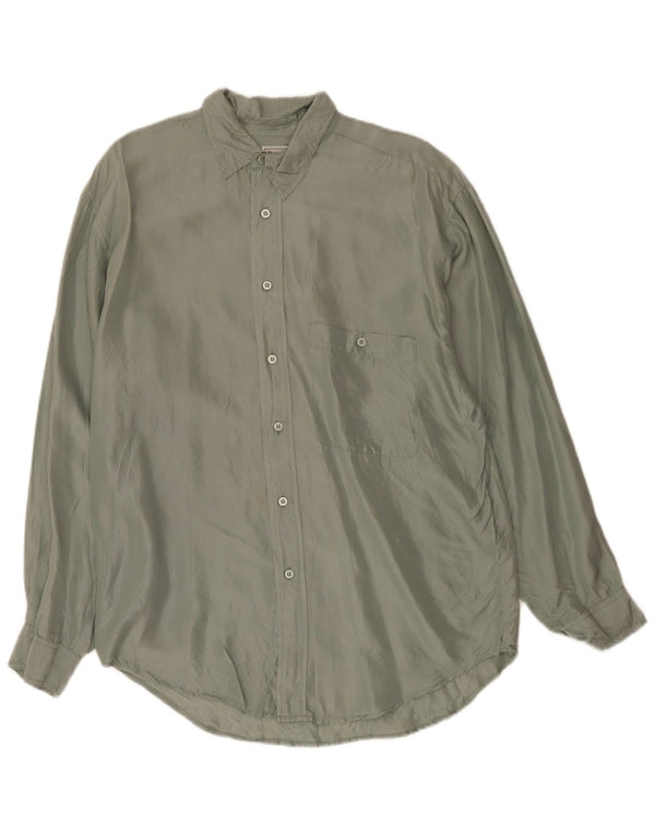 Camisa vintage para hombre de seda verde grande