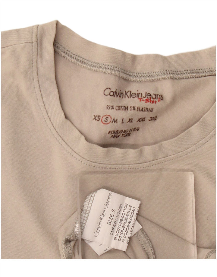 Calvin Klein Camiseta gráfica para hombre Top pequeño de algodón blanco roto
