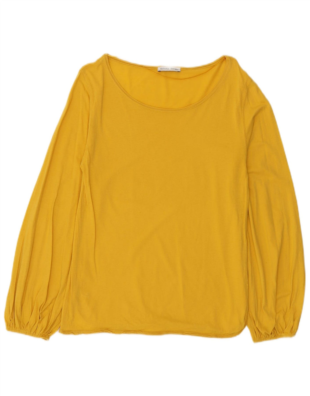 Zara Mujer Top Manga Larga UK 10 Small Amarillo Algodón
