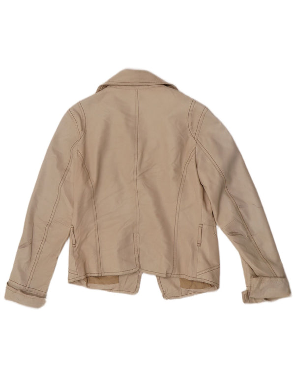 Vintage mujer crop cuero blazer chaqueta Reino Unido 8 pequeño beige
