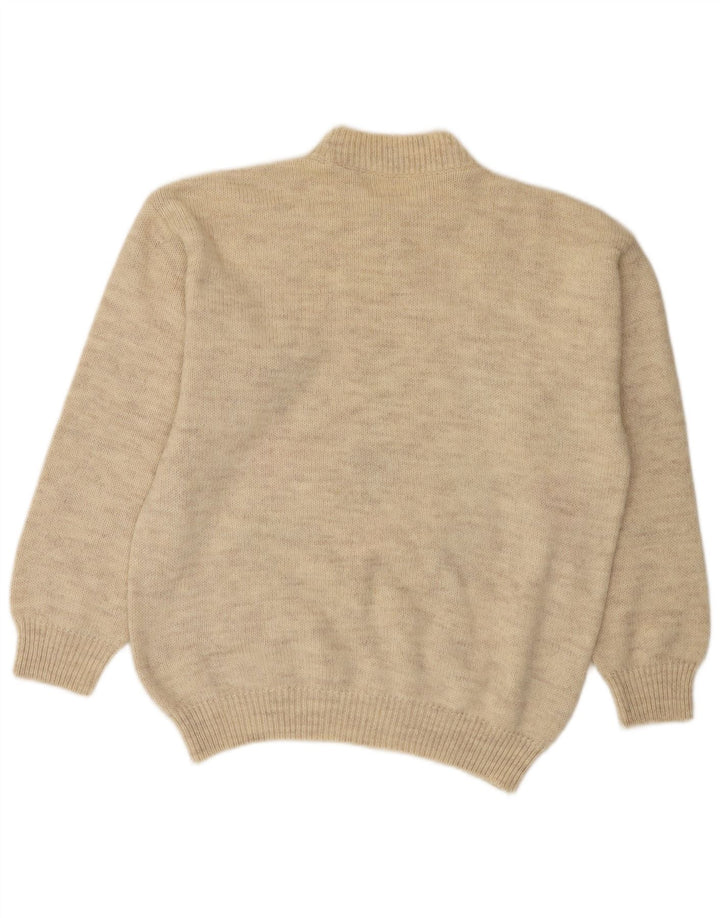 VINTAGE Jersey de cuello redondo para hombre Suéter medio beige Argyle/Diamante