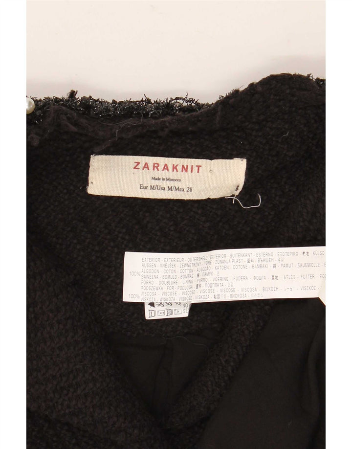 Zara Mujer Abrigo UK 12 Mediano Negro Algodón