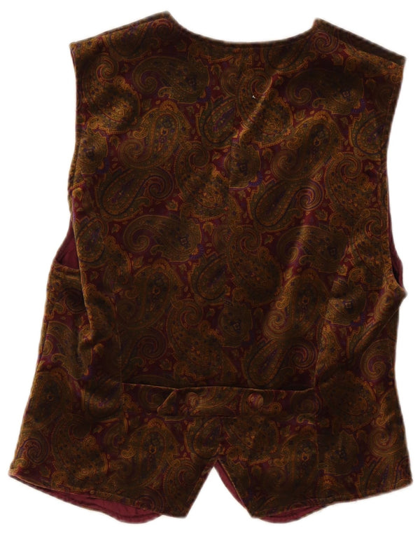 Vintage mujer terciopelo chaleco Reino Unido 12 marrón medio Paisley