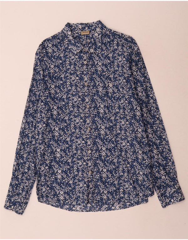 Vintage Mens Shirt XL Blue Floral Cotton