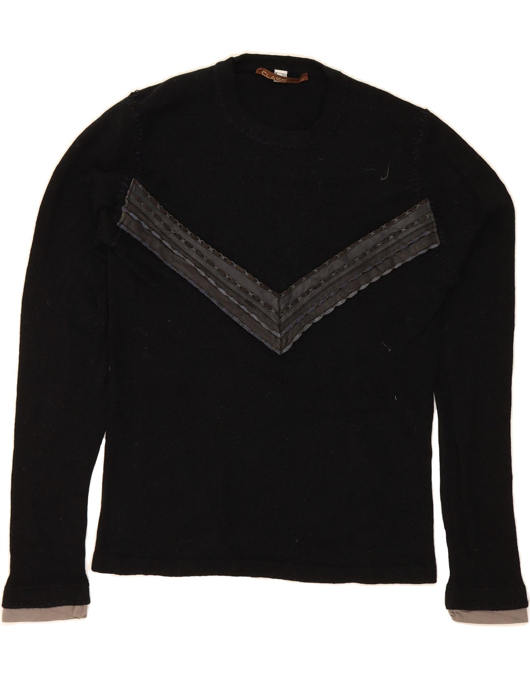 CLASS Womens Crew Neck Jumper Sweater IT 46 Large Black Patchwork Wool Vintage Class and Second-Hand Class from Messina Hembry 