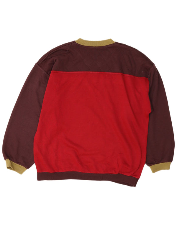Vintage hombres sudadera gráfica jumper grande color burdeos bloque