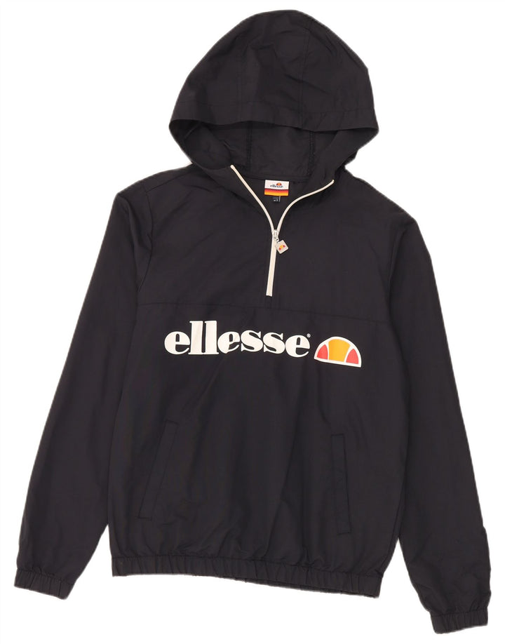 Ellesse - Sudadera con capucha y cuello con cremallera para hombre, talla pequeña, poliamida negra