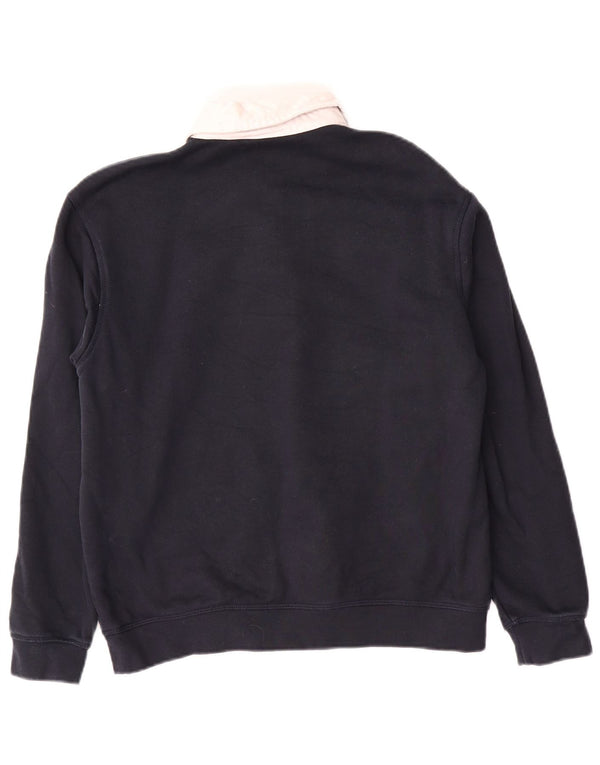Zara Mens Polo Neck Sweatshirt Jumper Small Navy Blue Colourblock Cotton