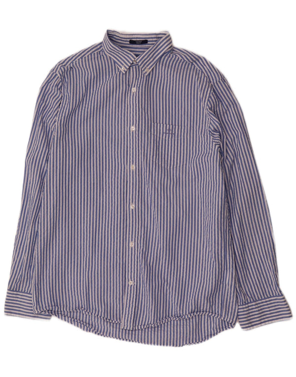Camisa Gant para hombre talla 41/42 16 1/2 algodón a rayas azul grande