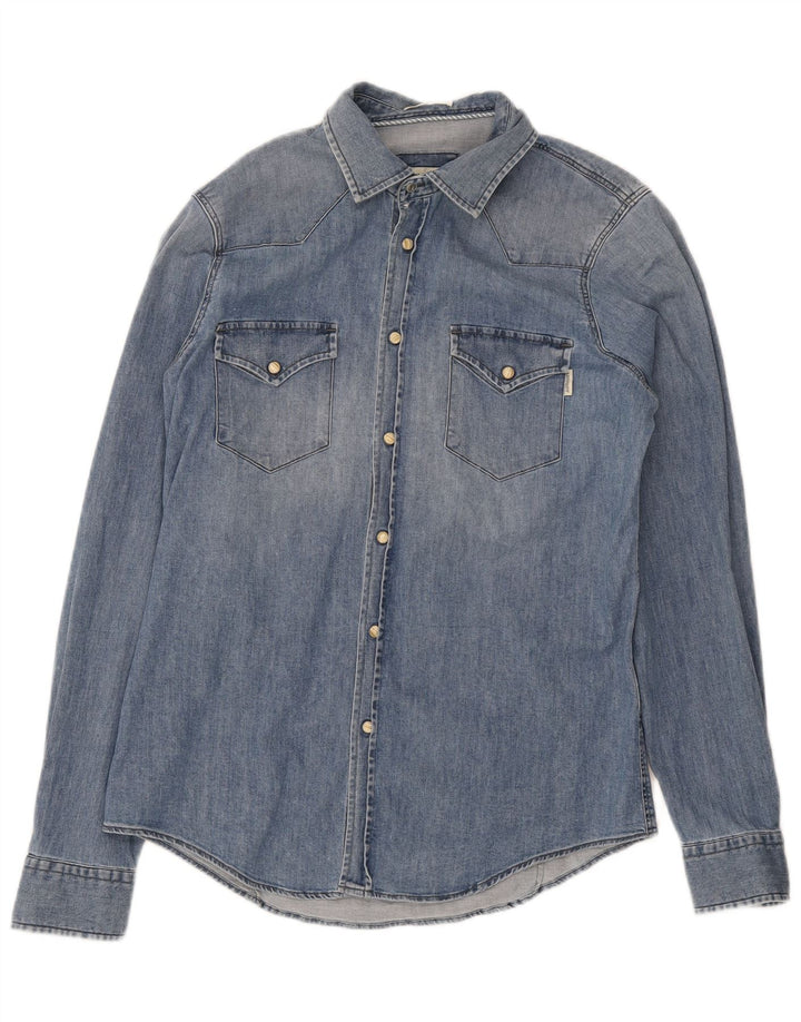 Roy Rogers Camisa vaquera para hombre Algodón azul medio