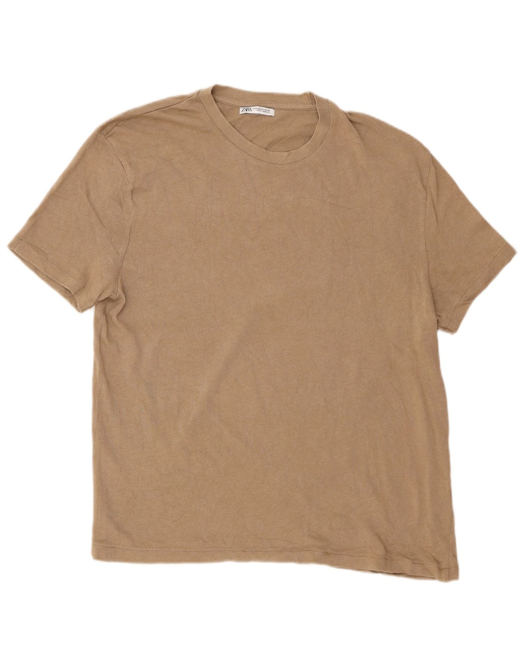 Zara Hombre Camiseta Top XL Algodón Beige