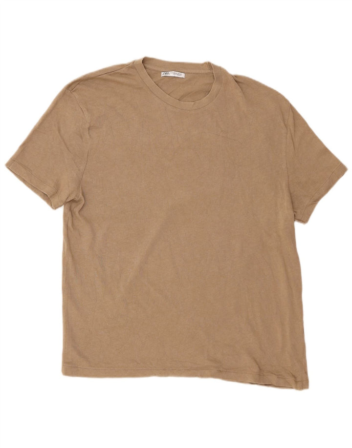 Zara Hombre Camiseta Top XL Algodón Beige