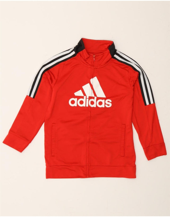 ADIDAS Boys Graphic Tracksuit Top Jacket 6-7 Years Red Polyester Vintage Adidas and Second-Hand Adidas from Messina Hembry 