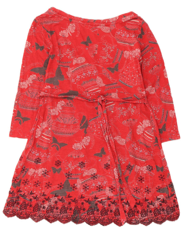 White Stuff Vestido Imperio de Manga 3/4 para Mujer UK 40 Pequeño Algodón Floral Rojo