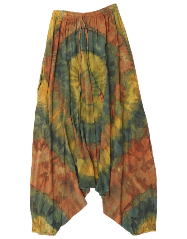 Vintage mujer Harem pantalones grandes W34 L27 multicolor tie tinte algodón