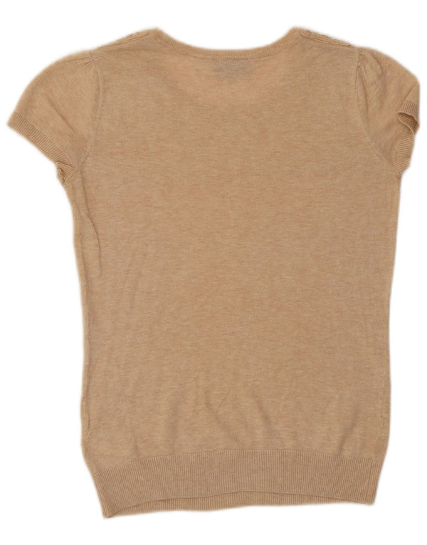 Topshop Blusa para mujer Top UK 8 Small Beige Floral Cotton