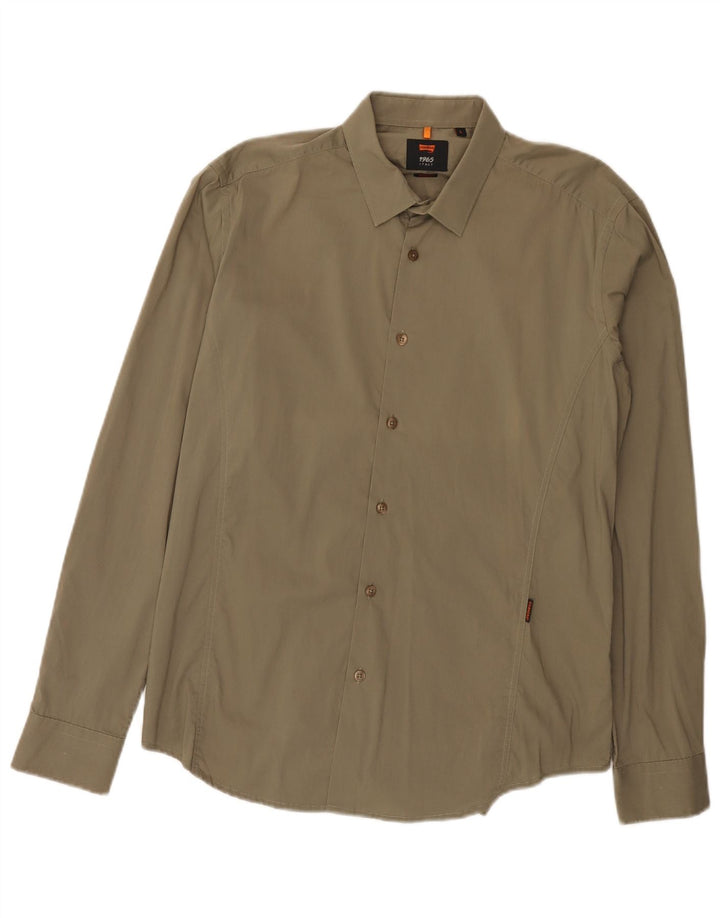 Camisa Carrera Slim Fit para hombre de algodón caqui grande