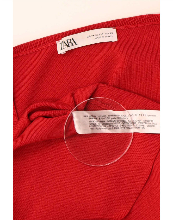 Zara Vestido Acampanado De Manga Larga Para Mujer UK 44 Poliéster Rojo Mediano