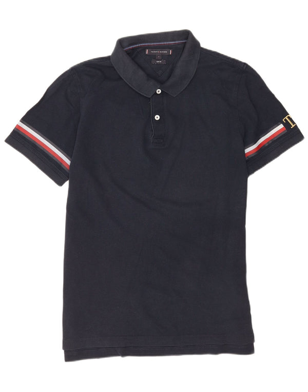 Tommy Hilfiger Polo de corte slim con gráfico para hombre, talla grande, algodón azul marino