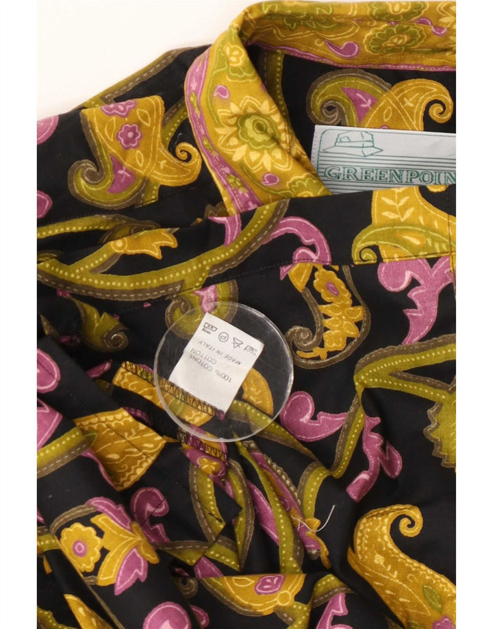Vintage hombres camisa de manga corta medio negro paisley algodón