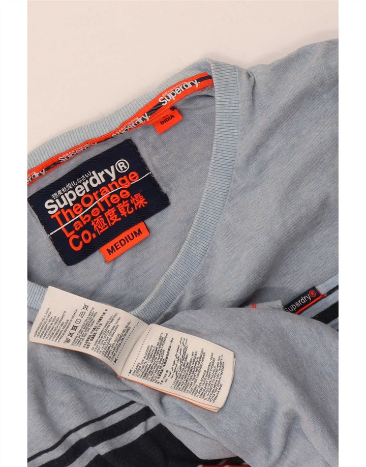 Superdry Hombre Camiseta Top Algodón Rayas Azul Medio