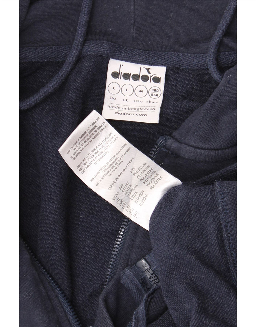 DIADORA Sudadera con capucha y cremallera para hombre, talla grande, algodón azul marino