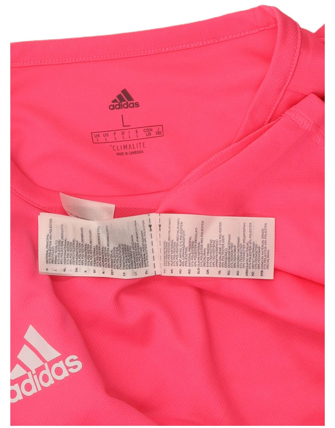 ADIDAS Camiseta gráfica Climalite para hombre Top grande rosa color block poliéster