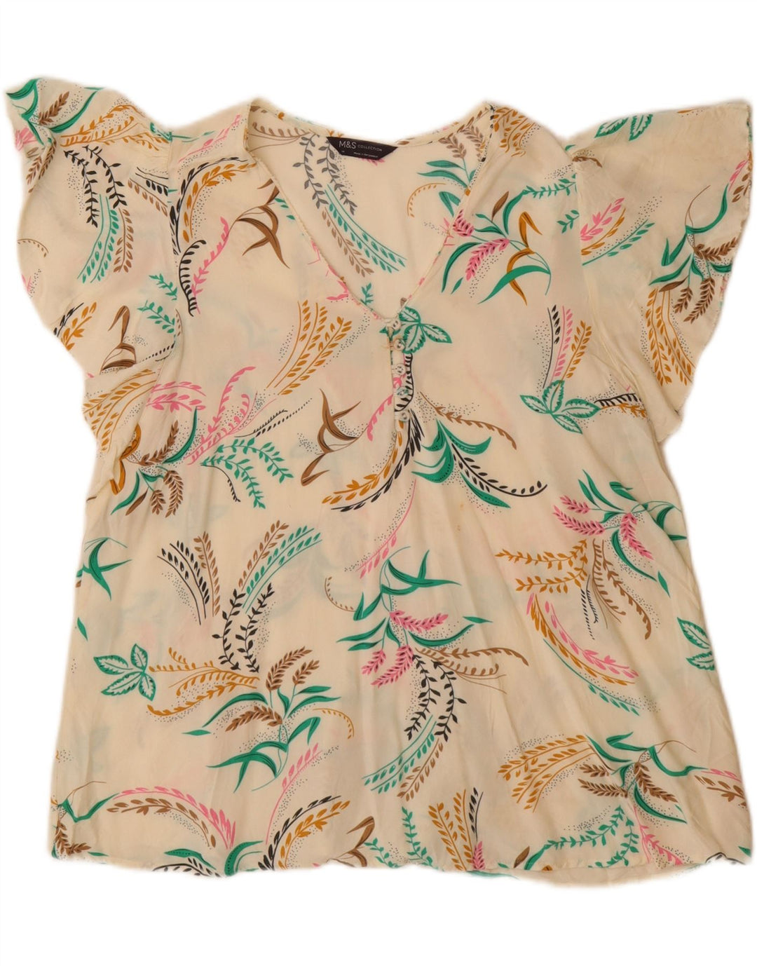 Marks & Spencer Blusa para Mujer Top UK 40 Grande Off White Floral