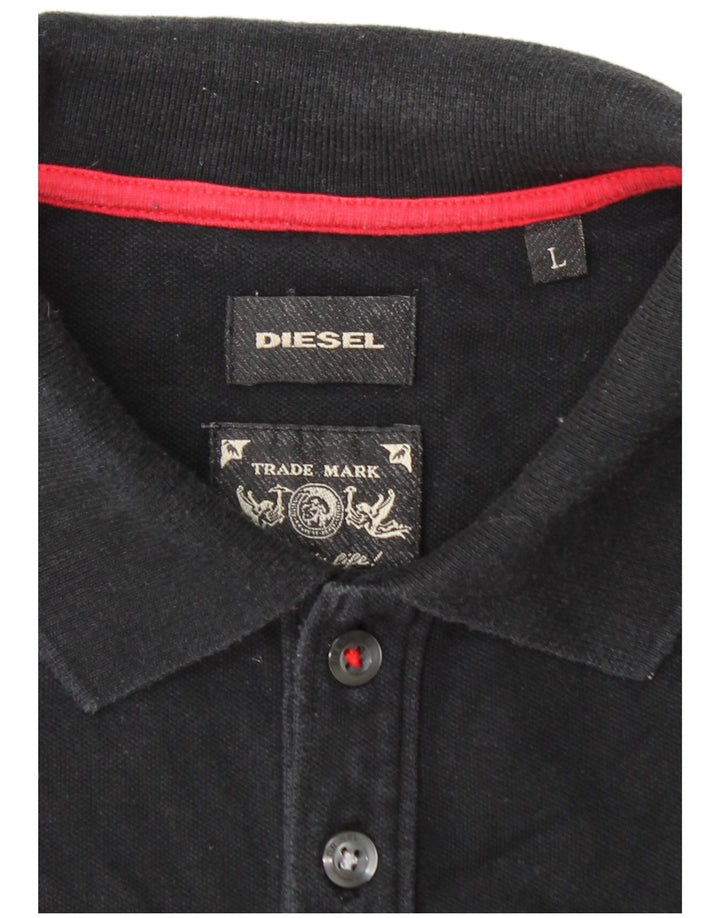 DIESEL Polo para hombre grande de algodón negro
