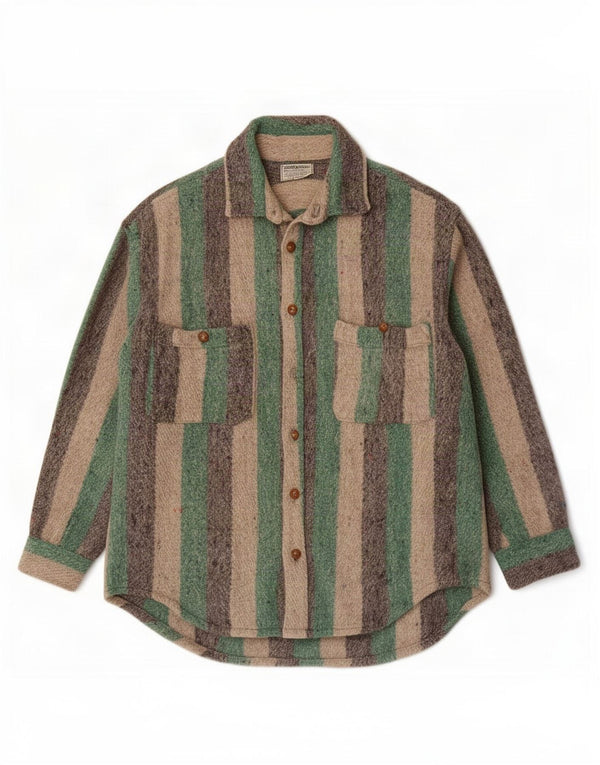 Tahuantinsuyo Camisa Sobrecamisa Hombre Hecha A Mano Lana Virgen Grande Rayas Verdes