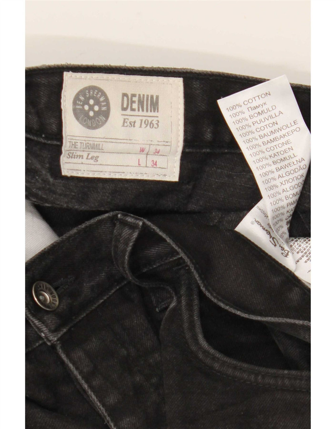 Ben Sherman Vaqueros ajustados para hombre W34 L34 Negro