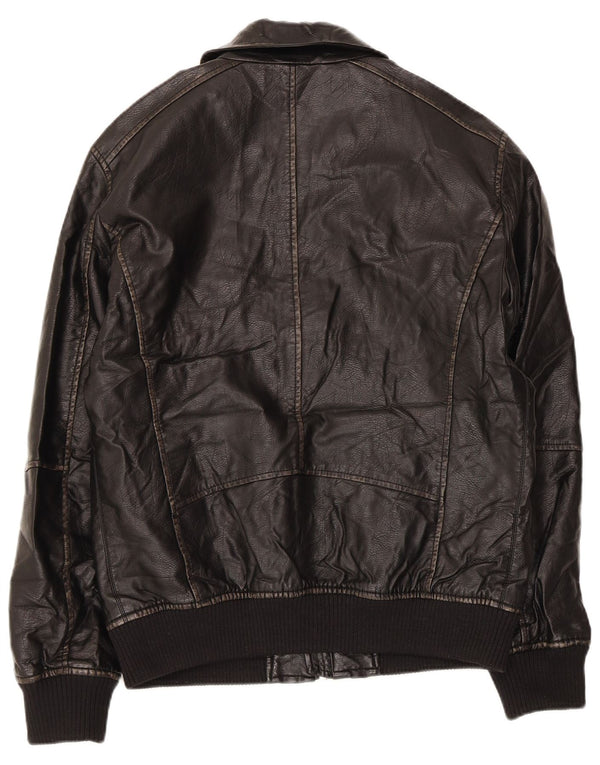 Zara Chaqueta De Cuero Para Hombre UK 38 Medium Poliuretano Negro