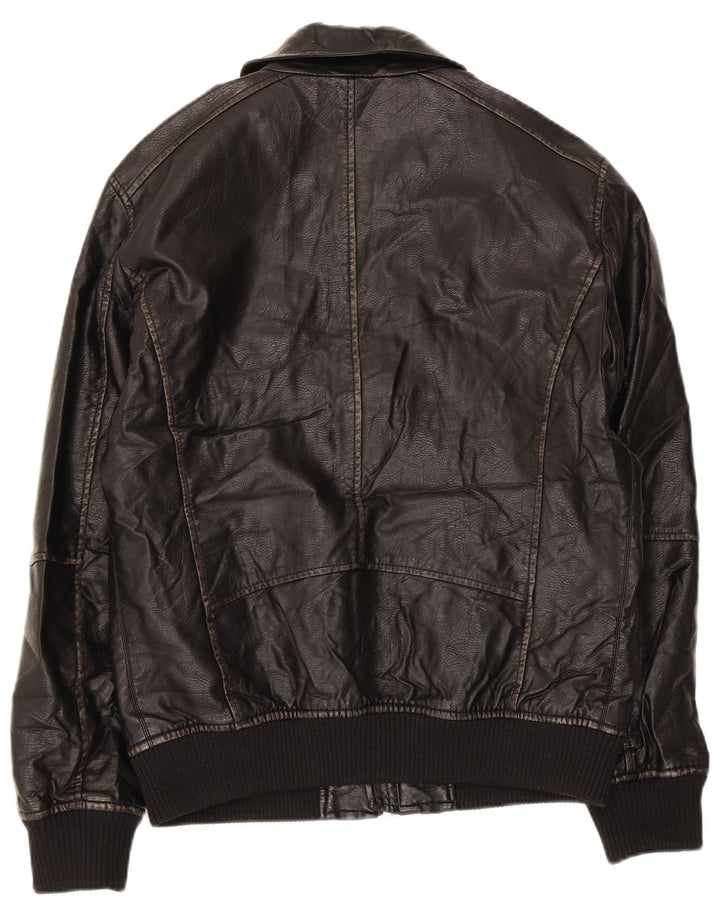Zara Chaqueta De Cuero Para Hombre UK 38 Medium Poliuretano Negro