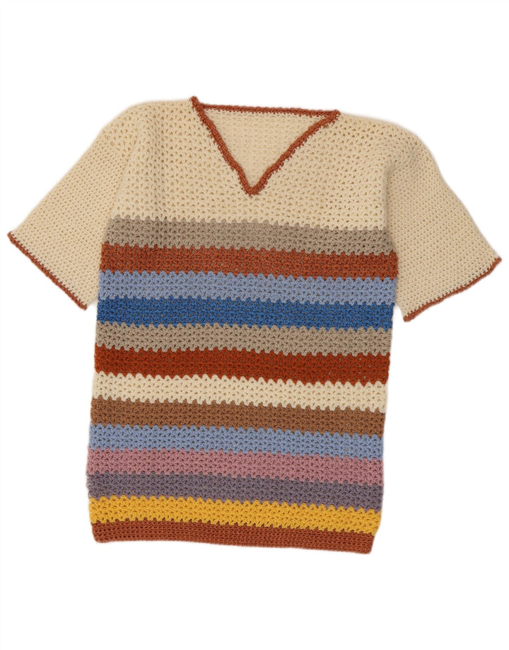Vintage mujer V-cuello jersey suéter Reino Unido 14 medio multicolor rayas