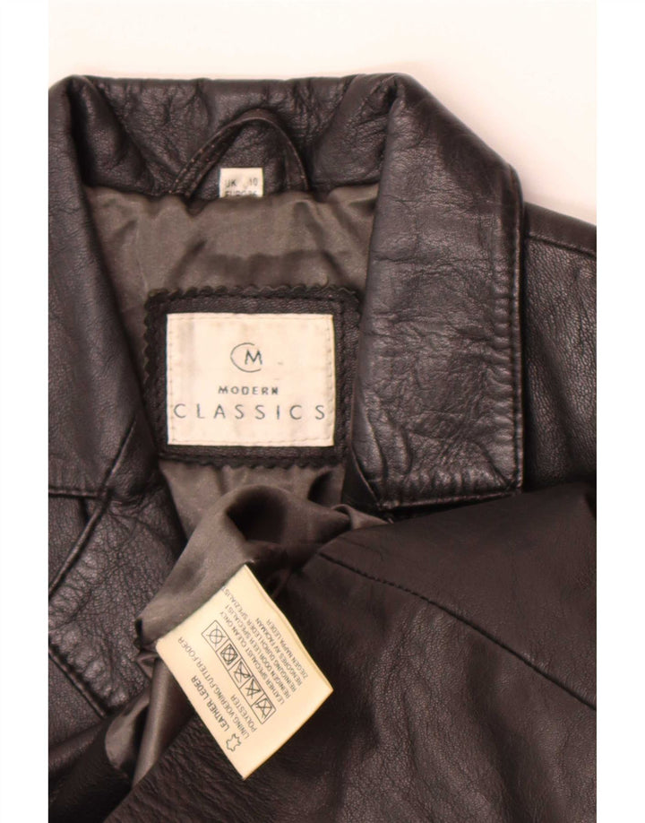 Vintage mujer 3 botones cuero Blazer chaqueta Reino Unido 10 pequeño negro