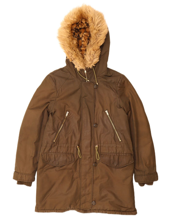 Zara Womens Trafaluc Hooded Parka Jacket UK 14 Medium Khaki Polyester