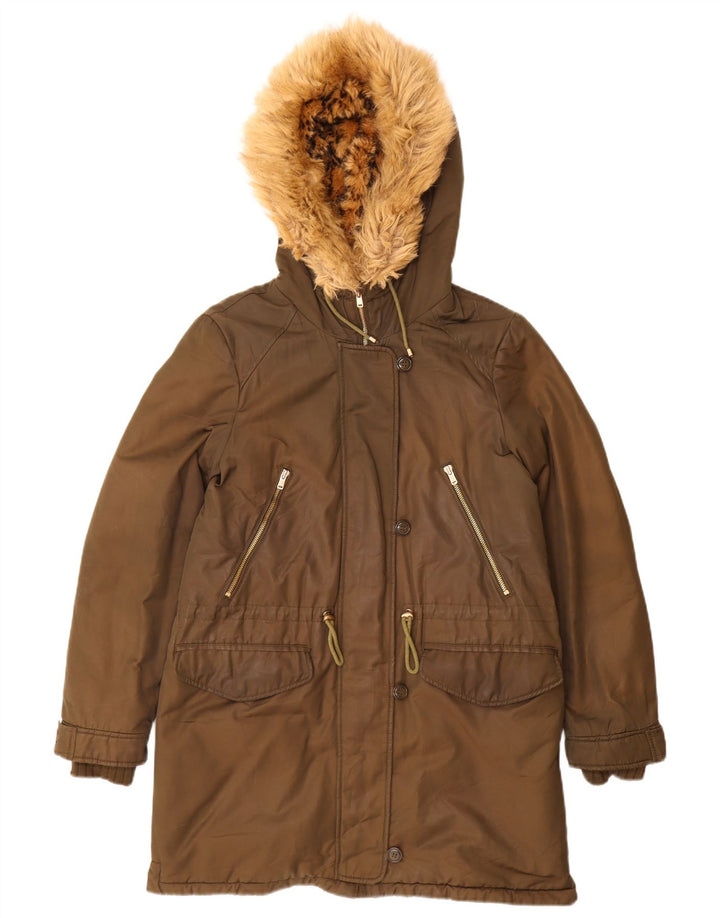Zara Mujer Trafaluc Parka Con Capucha Chaqueta UK 44 Poliéster Caqui Mediano