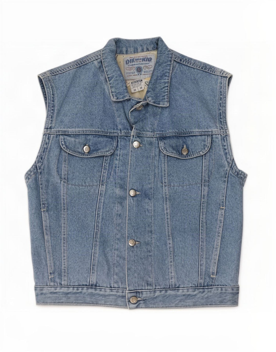 Vintage Hombre Denim Gilet IT 46 Pequeño Algodón Azul