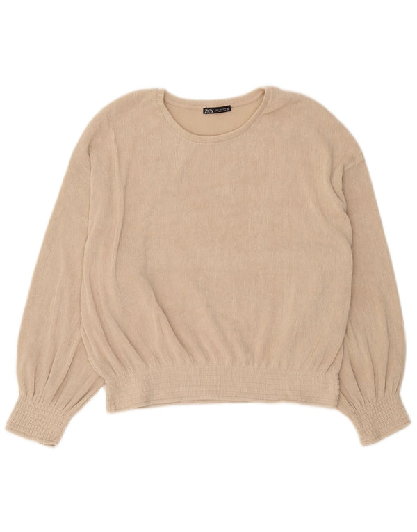Zara Blusa extragrande de manga larga para mujer UK 46 Poliéster beige grande