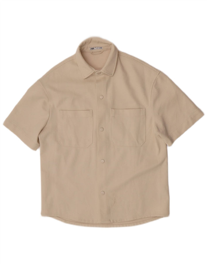 Zara Hombre Camisa Manga Corta Small Beige Poliéster