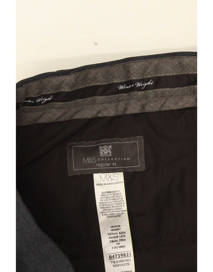 Marks & Spencer Pantalón de traje recto para hombre W42 L29 Poliéster azul marino