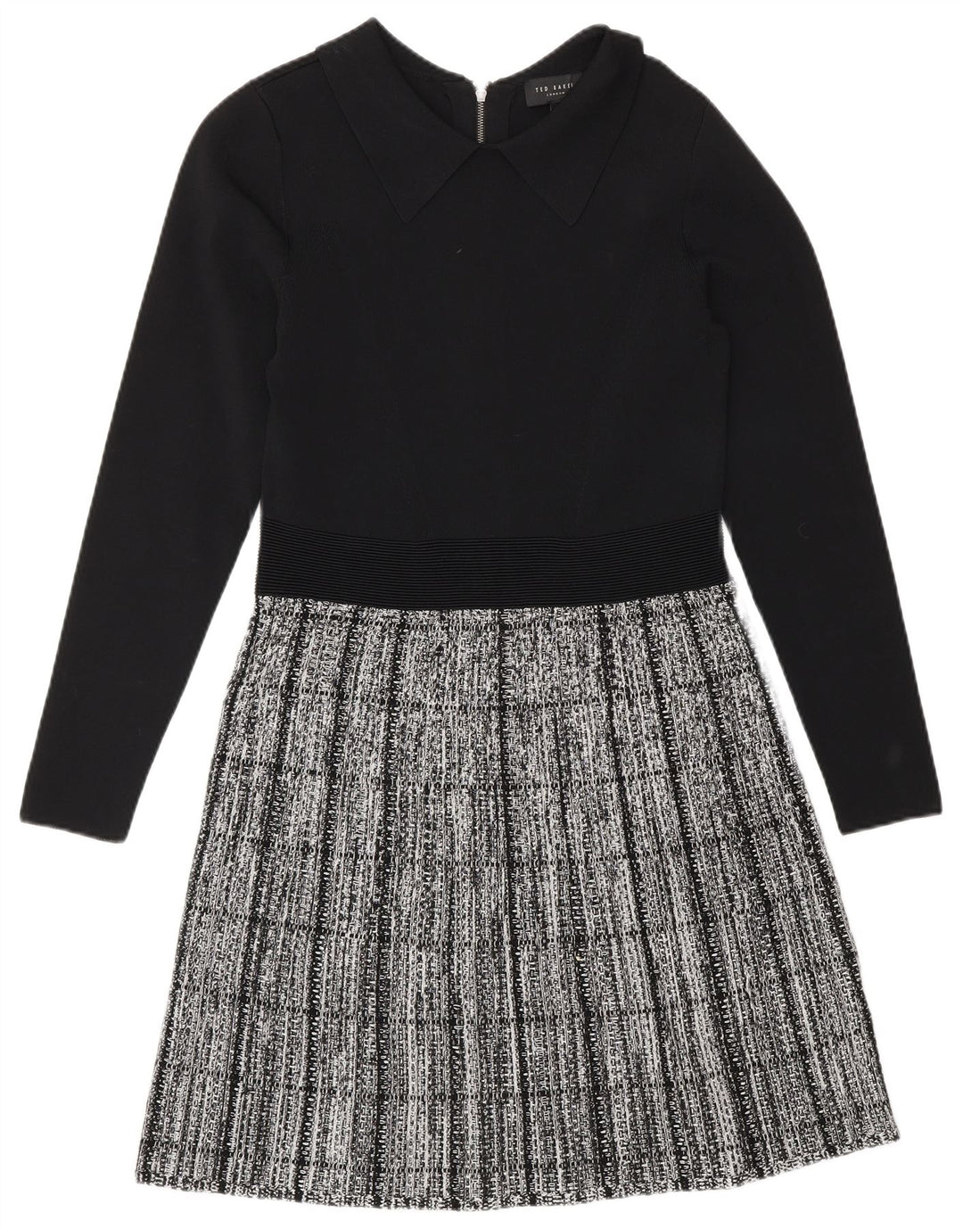 Ted Baker Vestido básico de manga larga para mujer, talla 2, talla pequeña, viscosa a cuadros negros