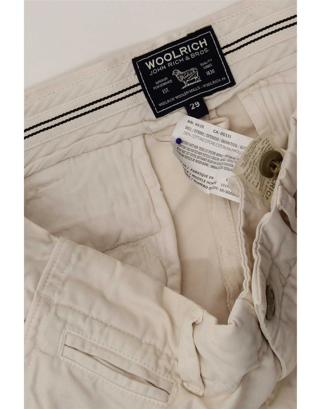 Woolrich Pantalones cortos chinos para hombre W29 Small Off White Cotton