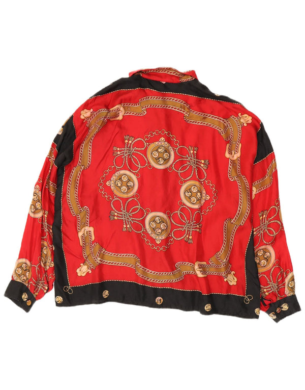 Vintage mujer patrón abstracto camisa blusa Reino Unido 18 XL rojo colorblock retro