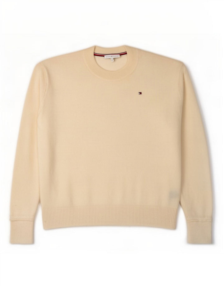 Tommy Hilfiger Suéter de cuello redondo para mujer UK 14 Medium Off White Wool