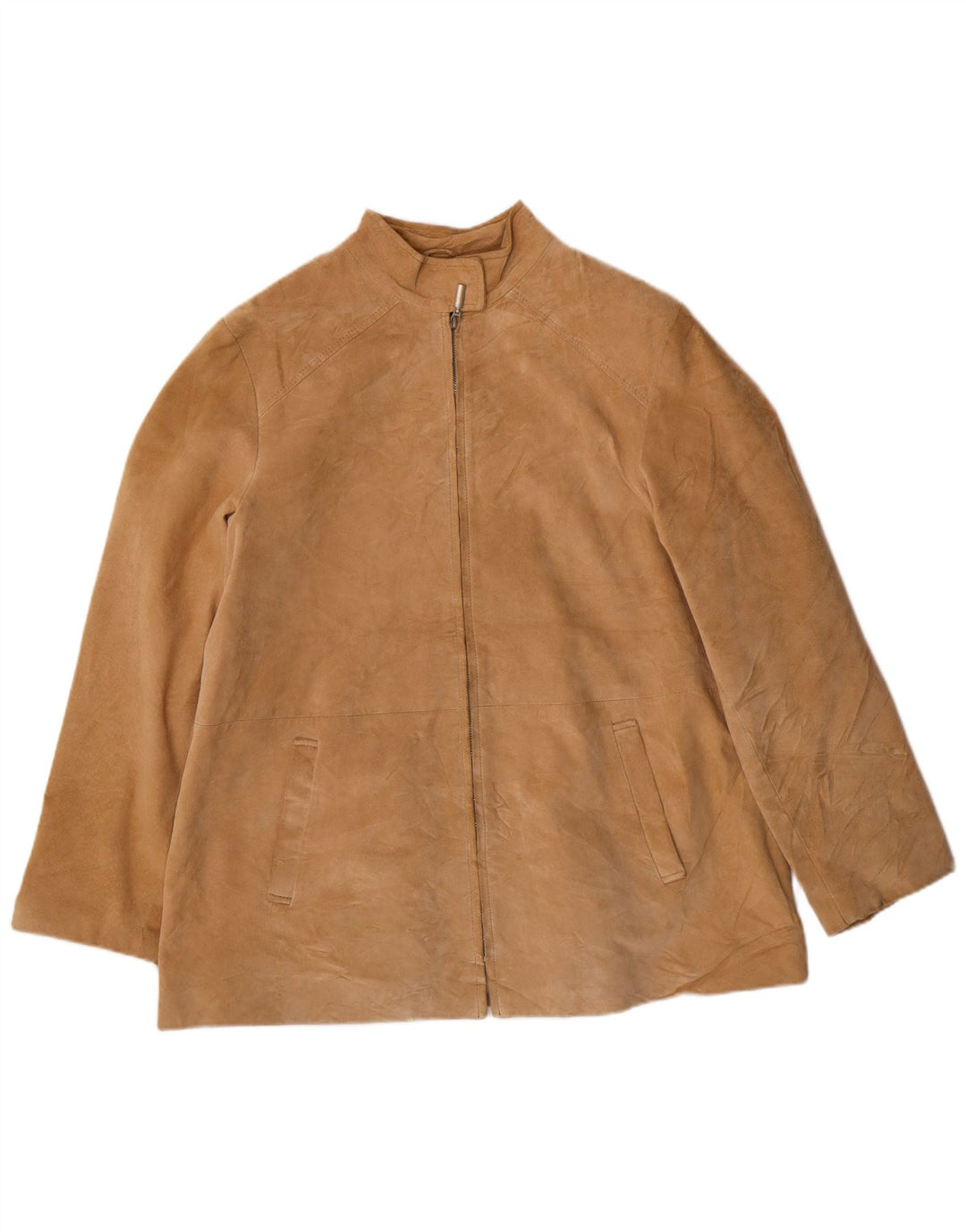 MARINA RINALDI Chaqueta de ante para mujer Talla 23 Mediana Cuero Beige Clásico