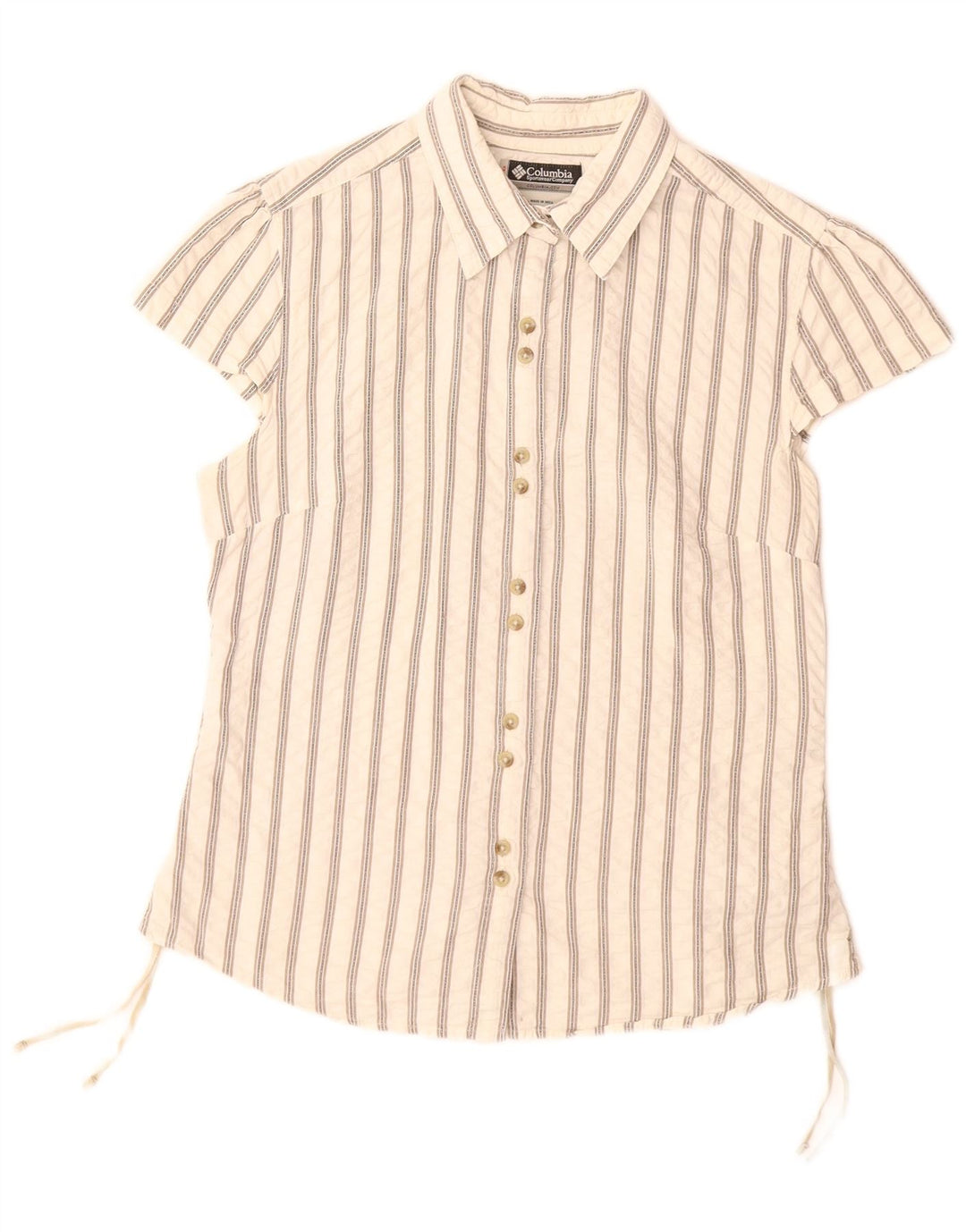 COLUMBIA Camisa de manga corta para mujer UK 44 Grande Algodón a rayas blancas